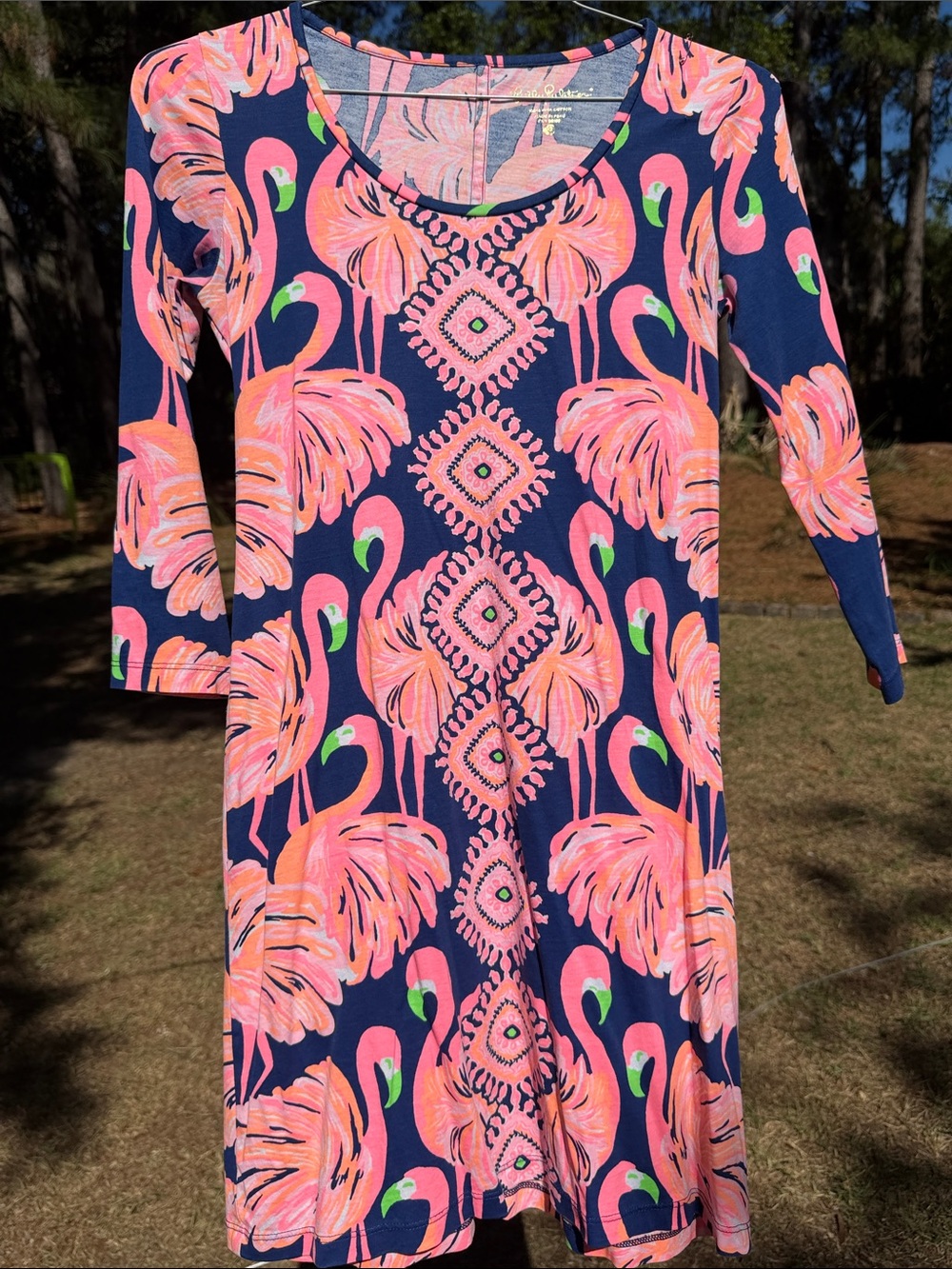 Lily Pulitzer Navy Pink Flamingo Print Dress